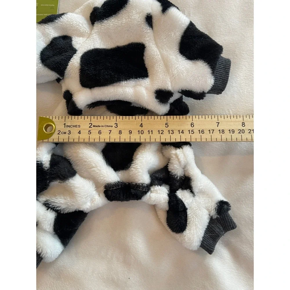 Fitwarm Dog Pajamas Cow Print Plush Fleece Pet Jumpsuit Black White Small
